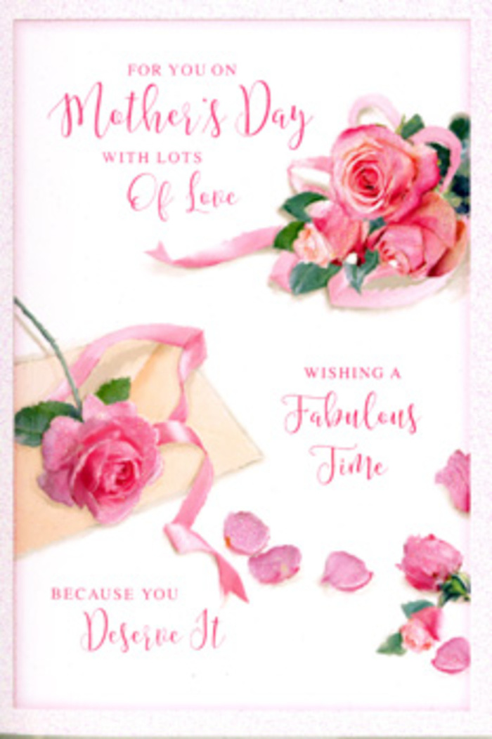 In this detailed Mother's Day card design, the artwork has the careful balance of a florist's display, translated onto paper. The whole scene unfolds across a soft white background, where lush pink roses take centre stage in loose yet intentional clusters. Each rose is depicted with rounded, overlapping petals, shaded from almost-white blush at the edges to a more pronounced rose pink towards the heart of the bloom, creating the illusion of depth and gentle fullness. Scattered in between are individual petals, some resting flat, others slightly tilted, as though a freshly arranged bouquet has been lightly touched and a few petals have fluttered down, much like the natural scatter you might see after arranging flowers in a Hitchin townhouse. The lighting is even and serene, with subtle highlights that pick up the curve of each petal and the delicate gradation of colour, evoking a peaceful morning light filtering through a window. Elegant, handwritten-style lettering glides across the card, spelling out a tender Mother's Day message in flowing lines that echo the soft curves of the roses. In one corner, a pastel ribbon loops and twists, partly framing a trio of blooms, resembling the gentle wrap you would see around a hand-tied bouquet ready for delivery across Hitchin. The entire composition feels intimate and celebratory without being loud: a quiet moment of gratitude, the kind of card you'd place beside a breakfast tray or a vase of fresh pink roses. It speaks of warmth, rest, and the enduring beauty of a mother's love, captured in the calm elegance of pink petals and graceful script.